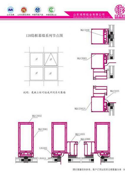 120隱框幕墻系列節點圖